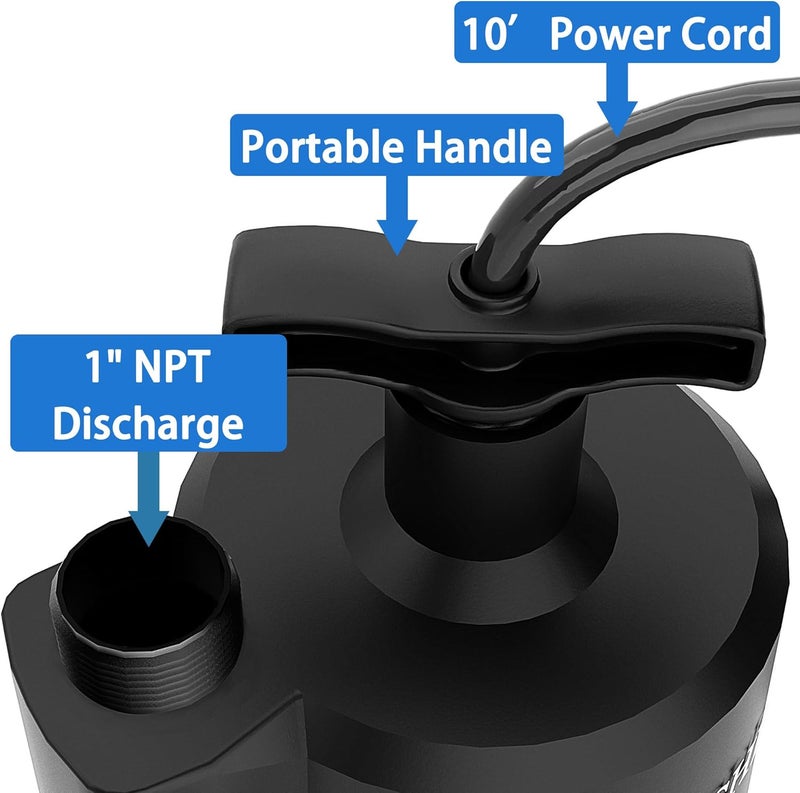 LANCHEZ Sump Pump, 1/2 HP 2450GPH Submersible Water Pump, Thermoplastic Portable Electric Transfer Pump Utility Pump for Hot Tub Swimming Pool Basement Garden Pond Tubs Draining with 10FT Cord, Manual - Image 4